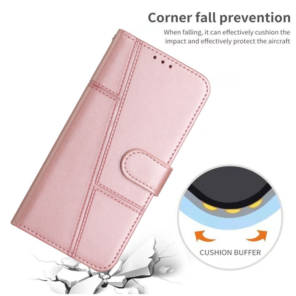 For-Xiaomi-Redmi-15C-4G-(EU)-(173mm)-/-15C-5G-(EU)-(173mm)-/-Poco-C85-4G-(173mm)-Leather-Phone-Case-Stand-Wallet-Cover-with-Strap-Rose-Gold