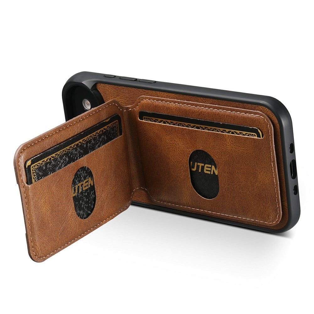 SUTENI-H02-For-iPhone-Air-Case-Waxy-Texture-Leather-+-TPU-Card-Slots-Kickstand-Phone-Cover-Brown