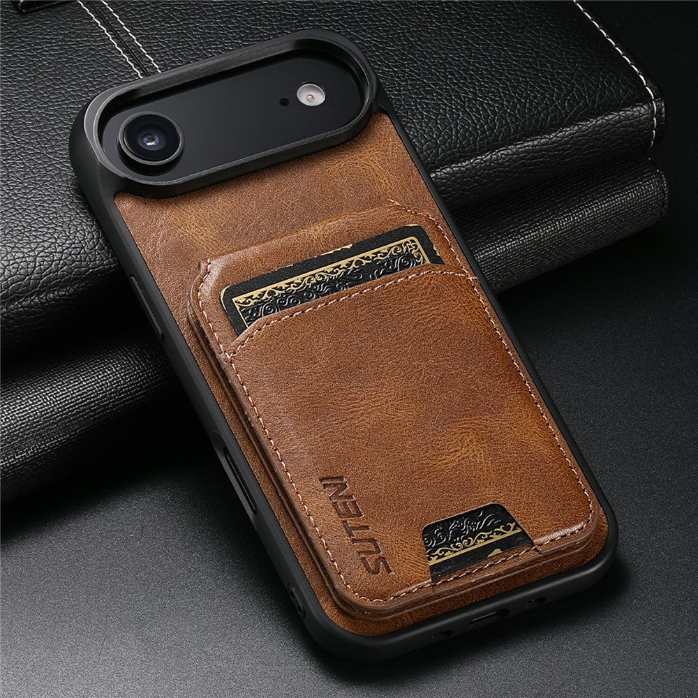 SUTENI-H02-For-iPhone-Air-Case-Waxy-Texture-Leather-+-TPU-Card-Slots-Kickstand-Phone-Cover-Brown