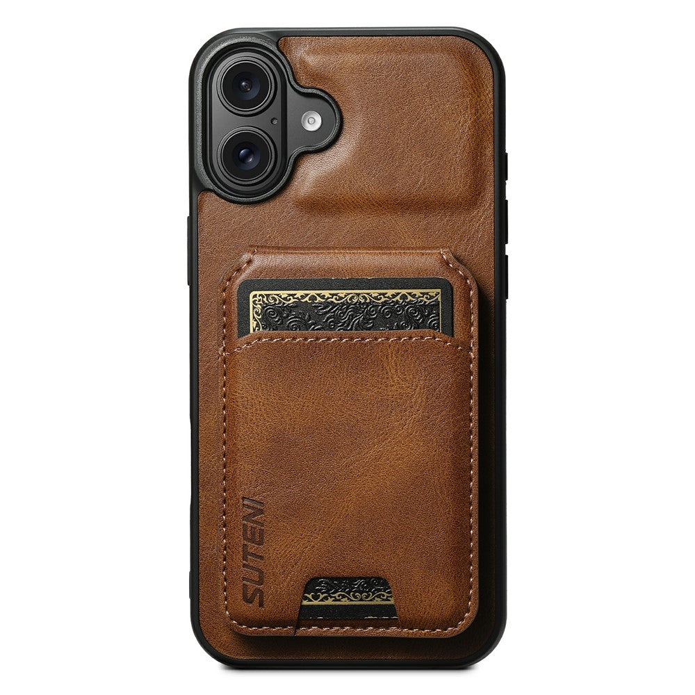 SUTENI-H02-For-iPhone-17-Case-Waxy-Texture-Leather-+-TPU-Card-Slots-Kickstand-Phone-Cover-Brown