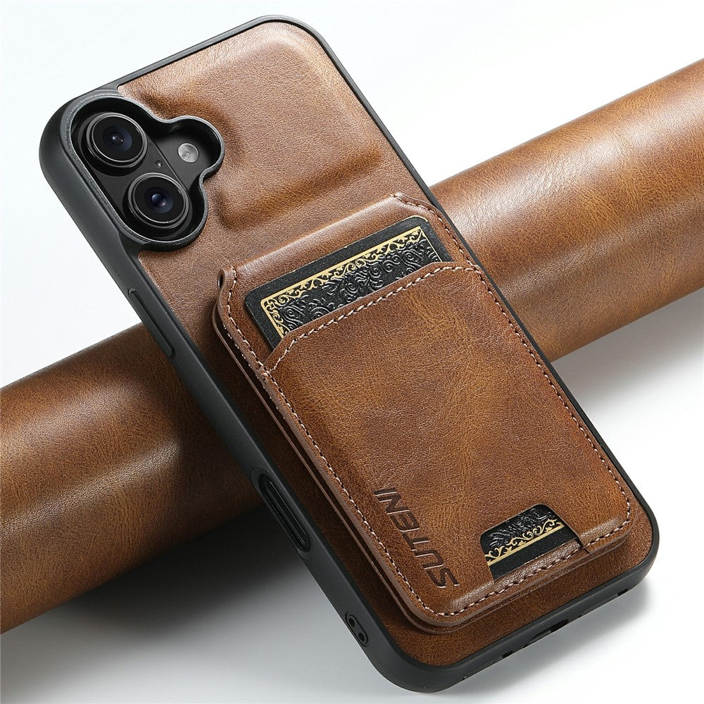 SUTENI-H02-For-iPhone-17-Case-Waxy-Texture-Leather-+-TPU-Card-Slots-Kickstand-Phone-Cover-Brown