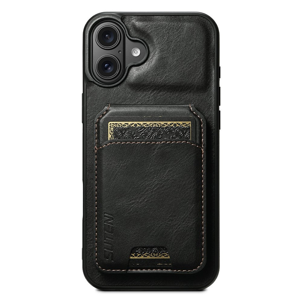SUTENI-H02-For-iPhone-17-Case-Waxy-Texture-Leather-+-TPU-Card-Slots-Kickstand-Phone-Cover-Black