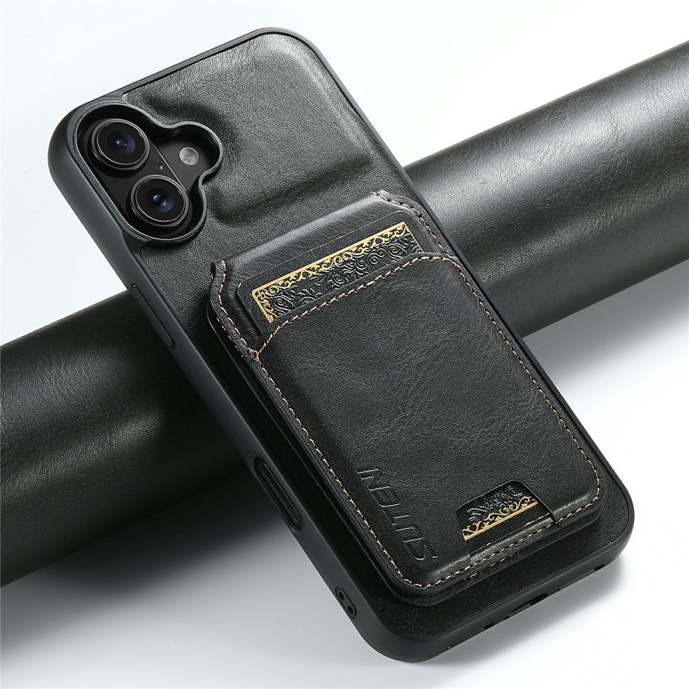 SUTENI-H02-For-iPhone-17-Case-Waxy-Texture-Leather-+-TPU-Card-Slots-Kickstand-Phone-Cover-Black