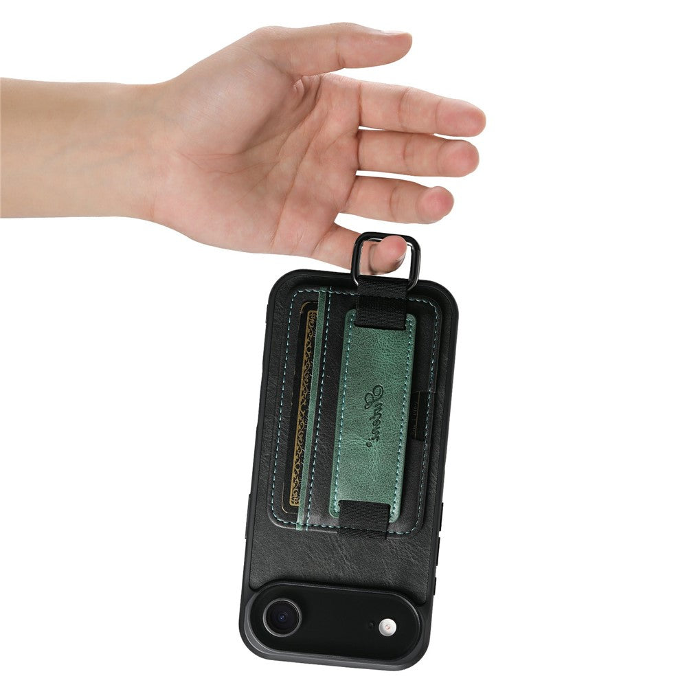 SUTENI-H13-For-iPhone-Air-Case-Card-Holder-Wristband-Waxy-Texture-Leather-+-TPU-+-PC-Ohone-Cover-Black