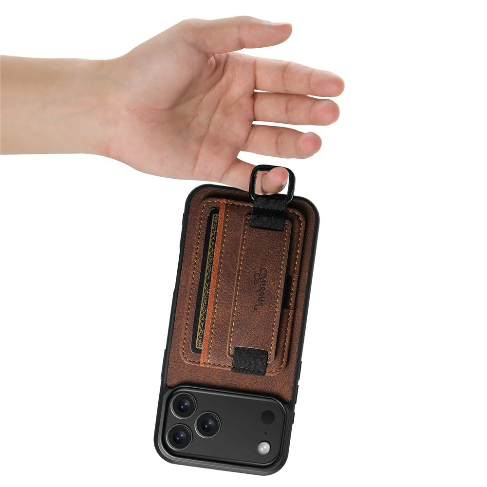 SUTENI-H13-For-iPhone-17-Pro-Case-Litchi-Texture-Leather-+-TPU-+-PC-Phone-Cover-with-Card-Holder-Kickstand-Brown