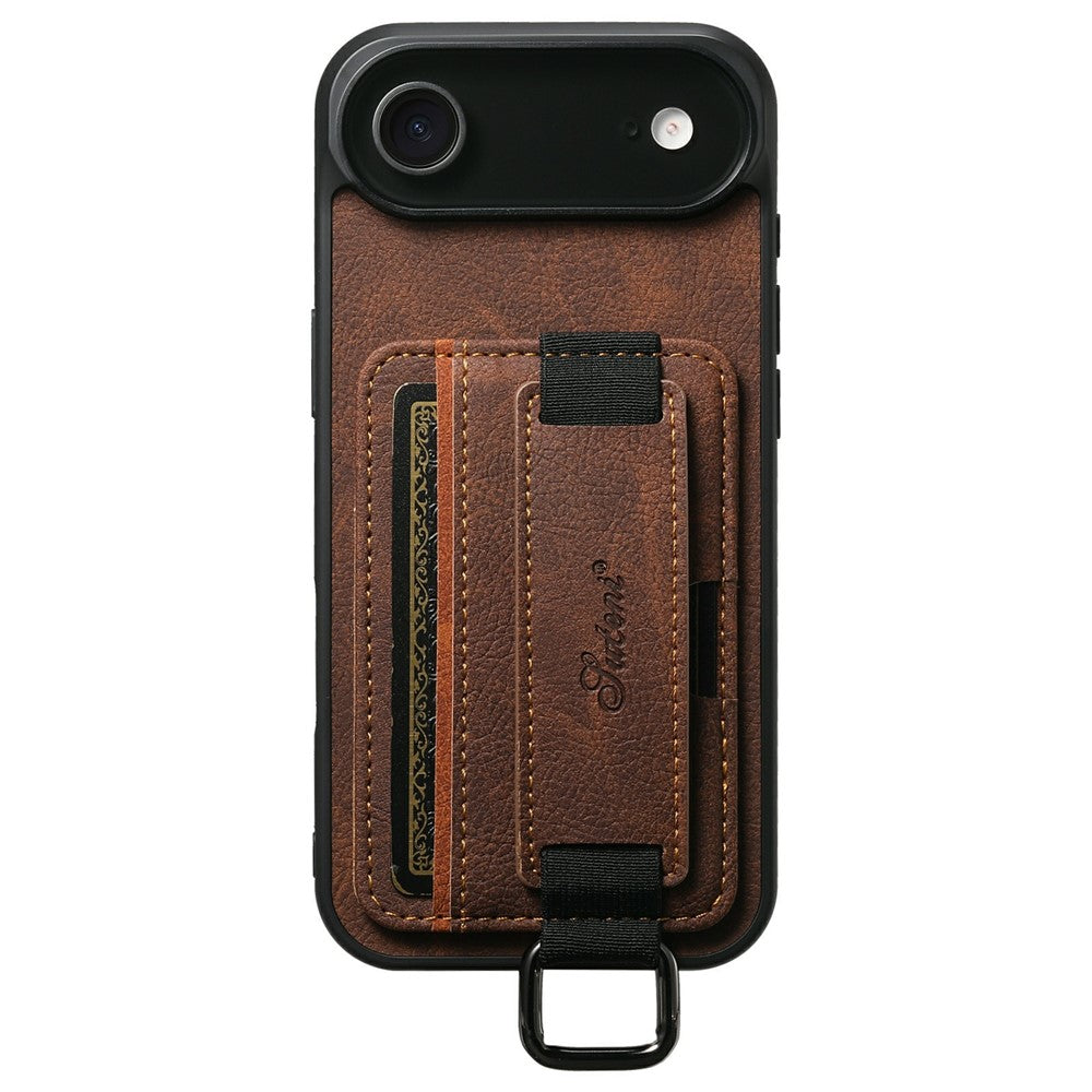SUTENI-H13-For-iPhone-Air-Case-Litchi-Texture-Leather-+-TPU-+-PC-Phone-Cover-with-Card-Holder-Kickstand-Brown