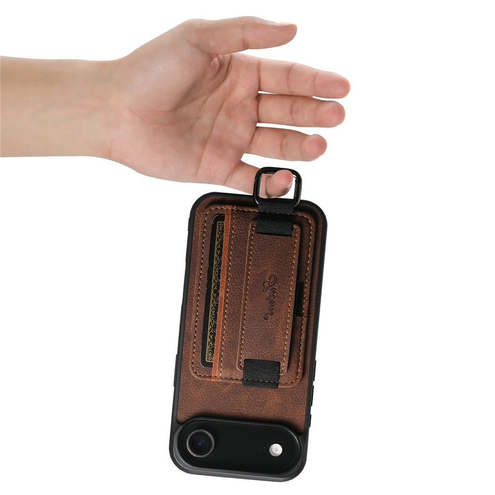 SUTENI-H13-For-iPhone-Air-Case-Litchi-Texture-Leather-+-TPU-+-PC-Phone-Cover-with-Card-Holder-Kickstand-Brown