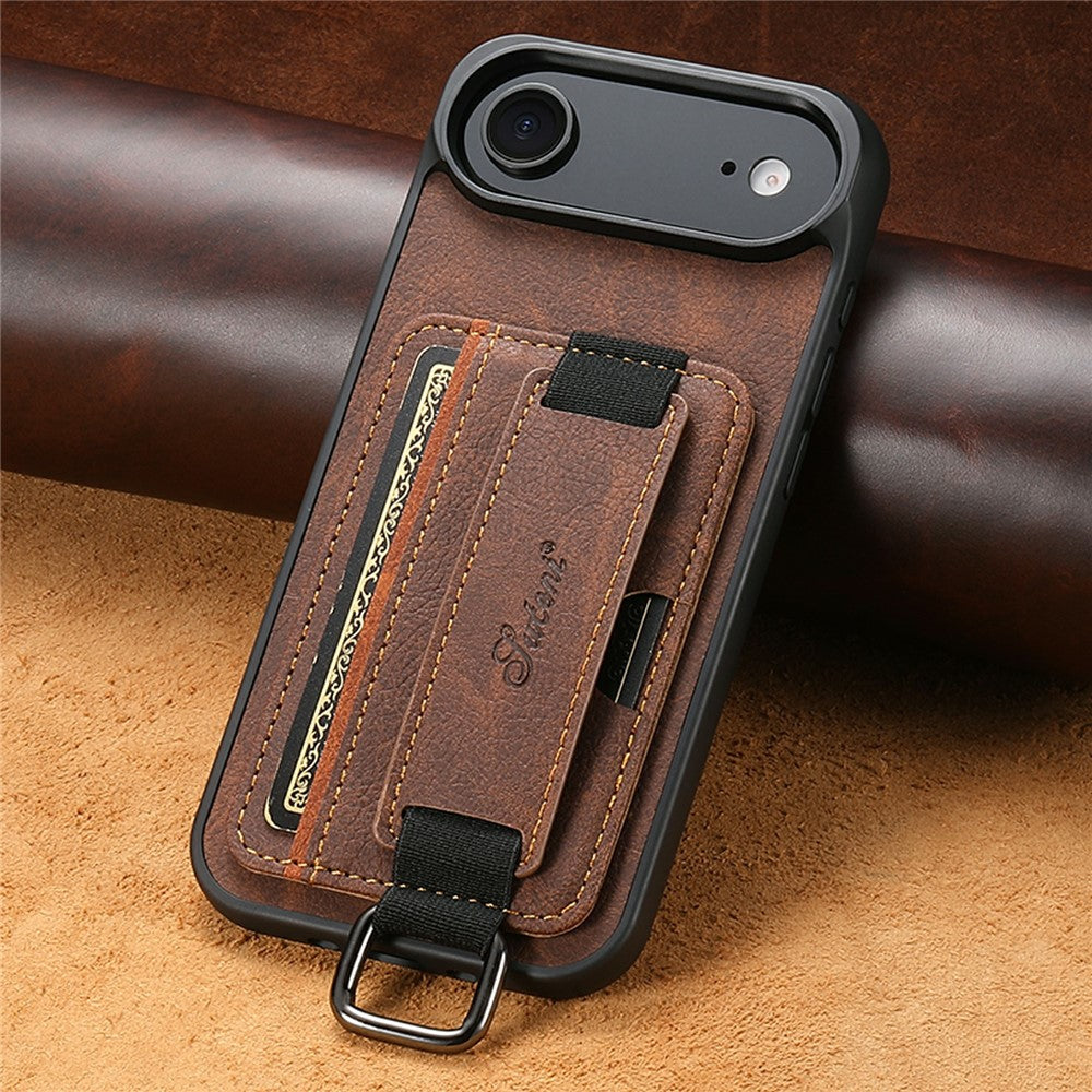 SUTENI-H13-For-iPhone-Air-Case-Litchi-Texture-Leather-+-TPU-+-PC-Phone-Cover-with-Card-Holder-Kickstand-Brown