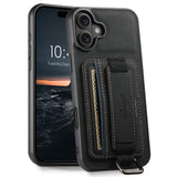 SUTENI-H13-For-iPhone-17-Case-Litchi-Texture-Leather-+-TPU-+-PC-Phone-Cover-with-Card-Holder-Kickstand-Black