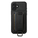 SUTENI-H13-For-iPhone-17-Case-Litchi-Texture-Leather-+-TPU-+-PC-Phone-Cover-with-Card-Holder-Kickstand-Black