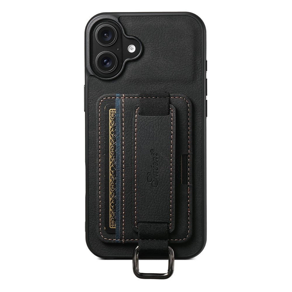 SUTENI-H13-For-iPhone-17-Case-Litchi-Texture-Leather-+-TPU-+-PC-Phone-Cover-with-Card-Holder-Kickstand-Black