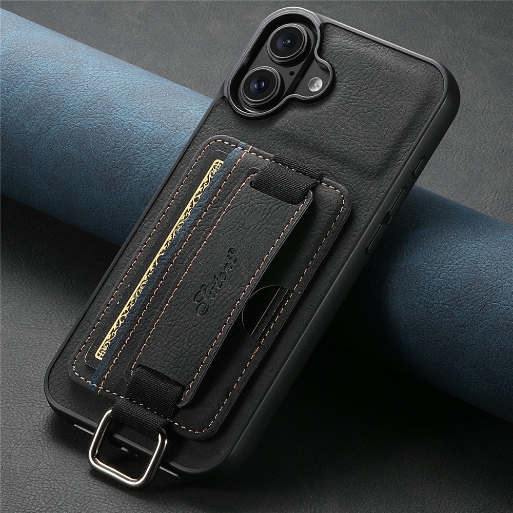 SUTENI-H13-For-iPhone-17-Case-Litchi-Texture-Leather-+-TPU-+-PC-Phone-Cover-with-Card-Holder-Kickstand-Black