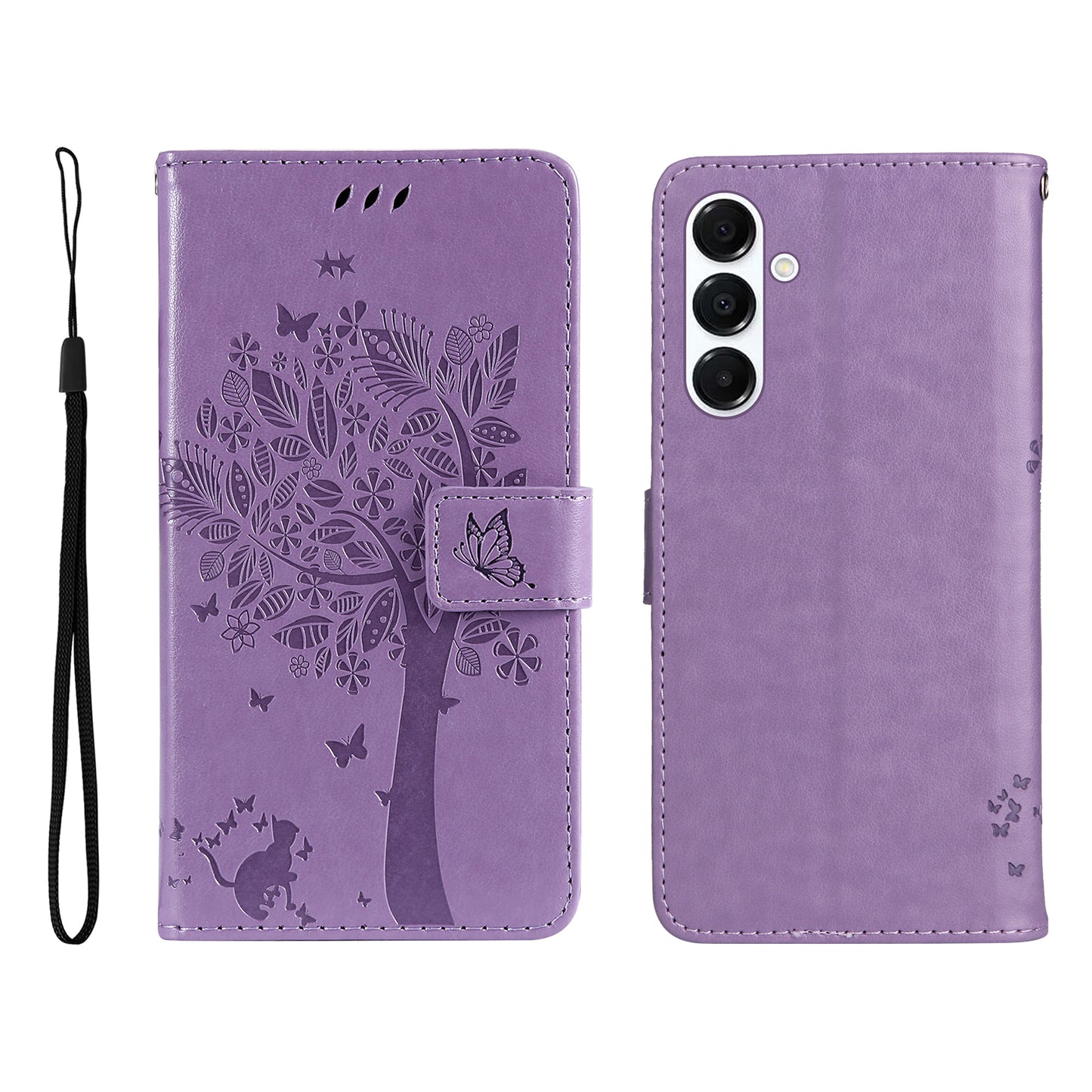 For-Samsung-Galaxy-A16-4G-/-Galaxy-A16-5G-/-Galaxy-A17-5G-/-Galaxy-A26-5G-Phone-Case-with-Stand-Cat-Tree-Pattern-Leather-Wallet-Mobile-Cover-Light-Purple