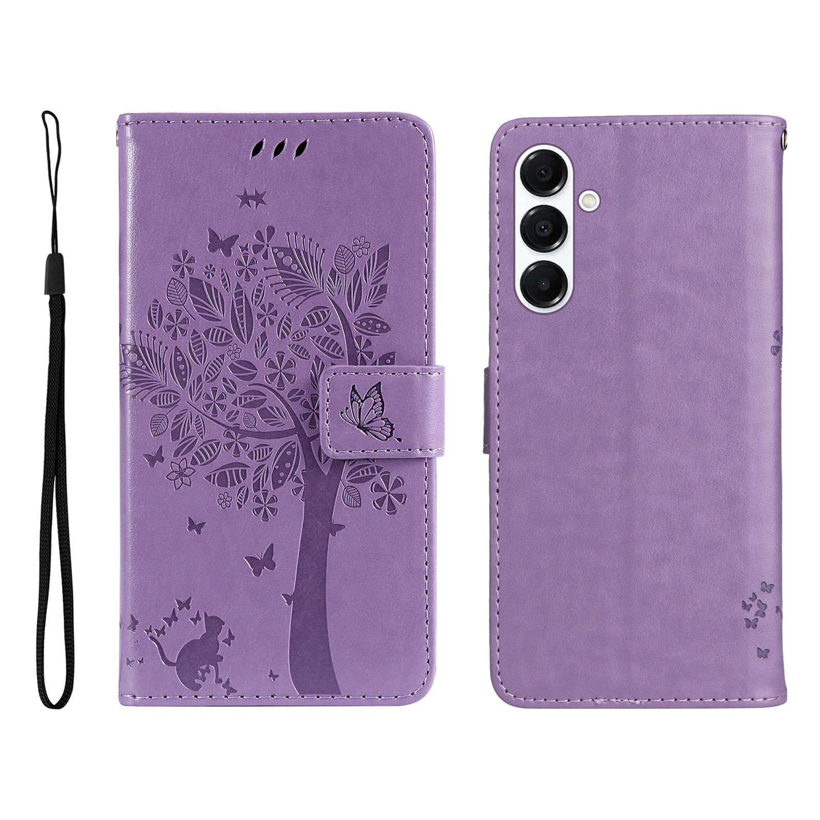 For-Samsung-Galaxy-A16-4G-/-Galaxy-A16-5G-/-Galaxy-A17-5G-/-Galaxy-A26-5G-Phone-Case-with-Stand-Cat-Tree-Pattern-Leather-Wallet-Mobile-Cover-Light-Purple
