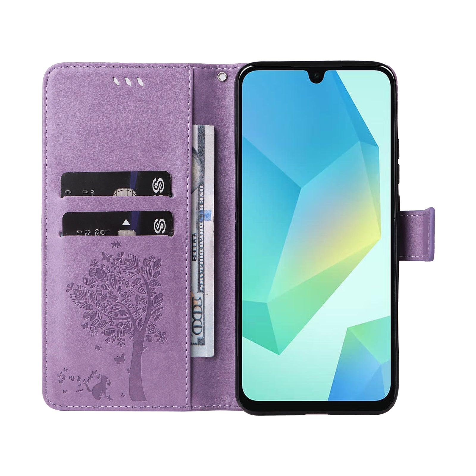 For-Samsung-Galaxy-A16-4G-/-Galaxy-A16-5G-/-Galaxy-A17-5G-/-Galaxy-A26-5G-Phone-Case-with-Stand-Cat-Tree-Pattern-Leather-Wallet-Mobile-Cover-Light-Purple