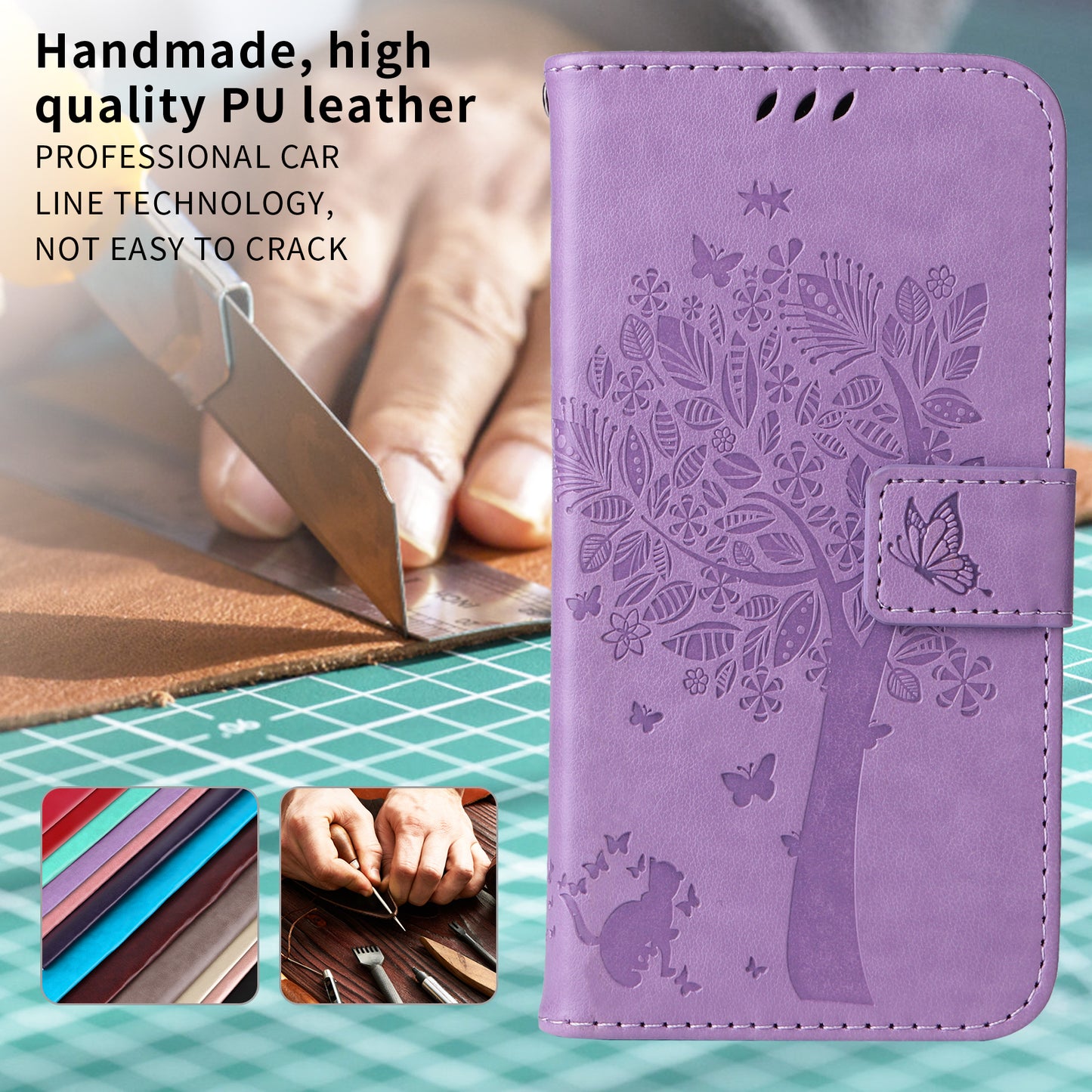 For-Samsung-Galaxy-A16-4G-/-Galaxy-A16-5G-/-Galaxy-A17-5G-/-Galaxy-A26-5G-Phone-Case-with-Stand-Cat-Tree-Pattern-Leather-Wallet-Mobile-Cover-Light-Purple