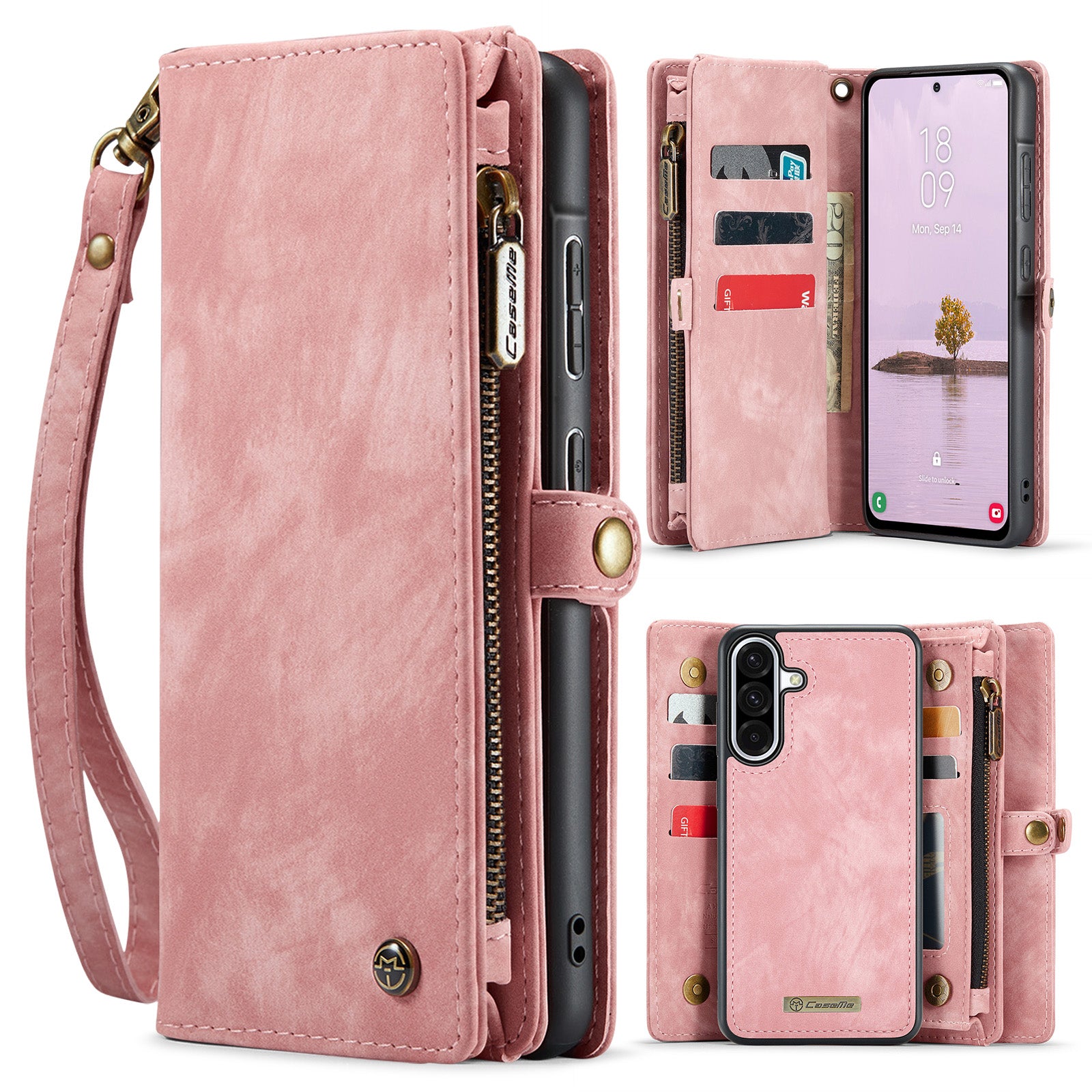 For-Samsung-Galaxy-A17-5G-/-A17-4G-Phone-Cases-CASEME-008-Leather-Cover-with-Detachable-Wallet-and-Strap-Pink
