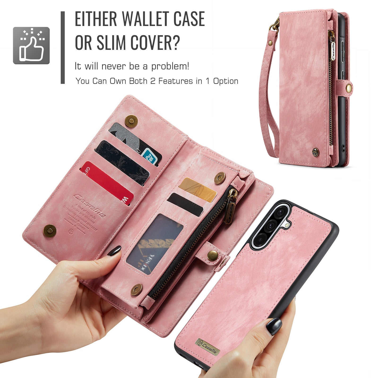 For-Samsung-Galaxy-A17-5G-/-A17-4G-Phone-Cases-CASEME-008-Leather-Cover-with-Detachable-Wallet-and-Strap-Pink