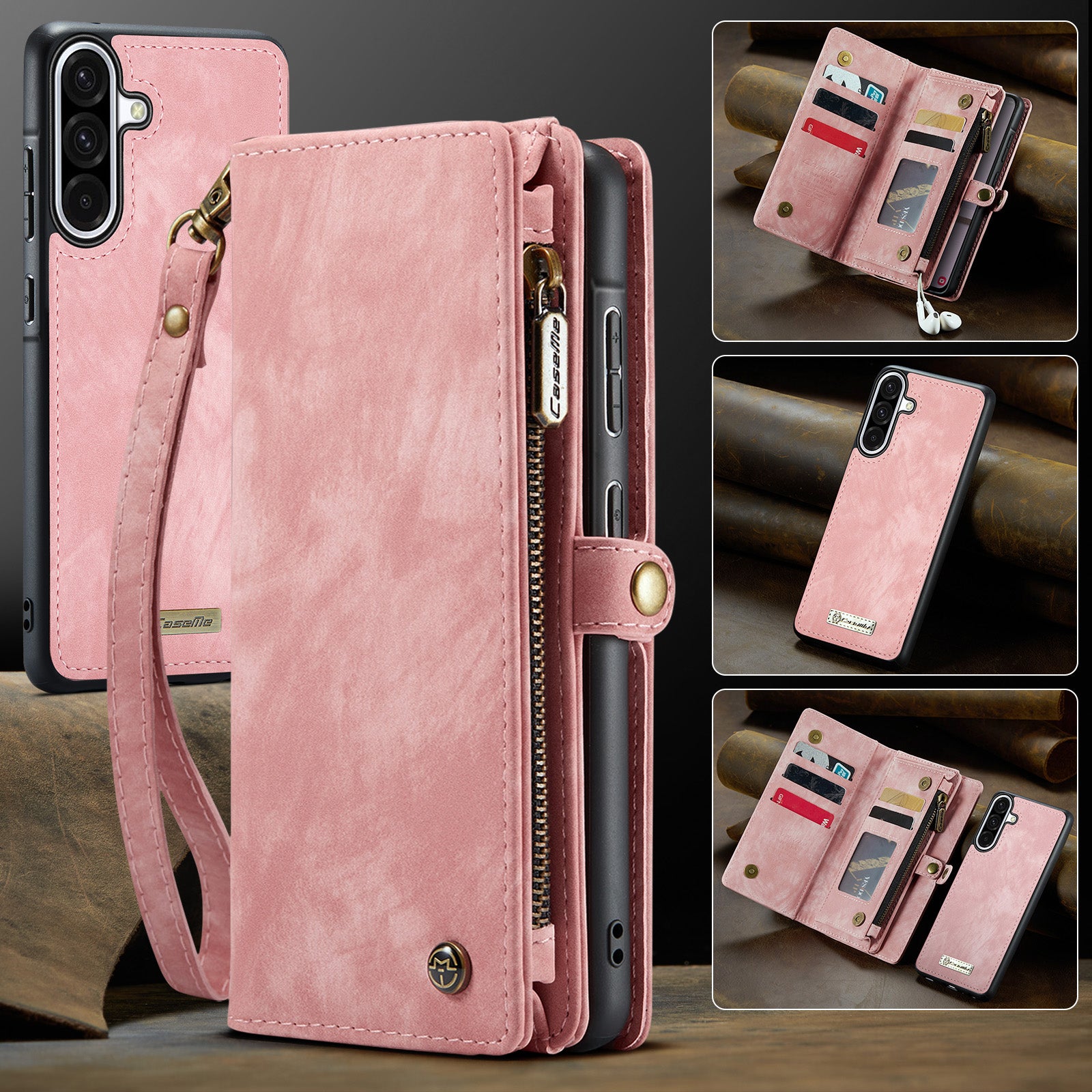 For-Samsung-Galaxy-A17-5G-/-A17-4G-Phone-Cases-CASEME-008-Leather-Cover-with-Detachable-Wallet-and-Strap-Pink