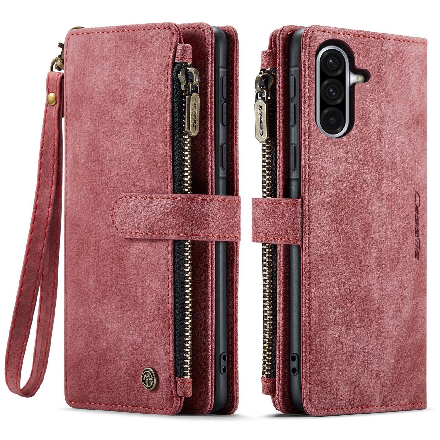 For-Samsung-Galaxy-A17-5G-/-A17-4G-Phone-Cases-with-Strap-CASEME-C30-Zipper-Multiple-Card-Holder-PU-Leather-Cover-Red