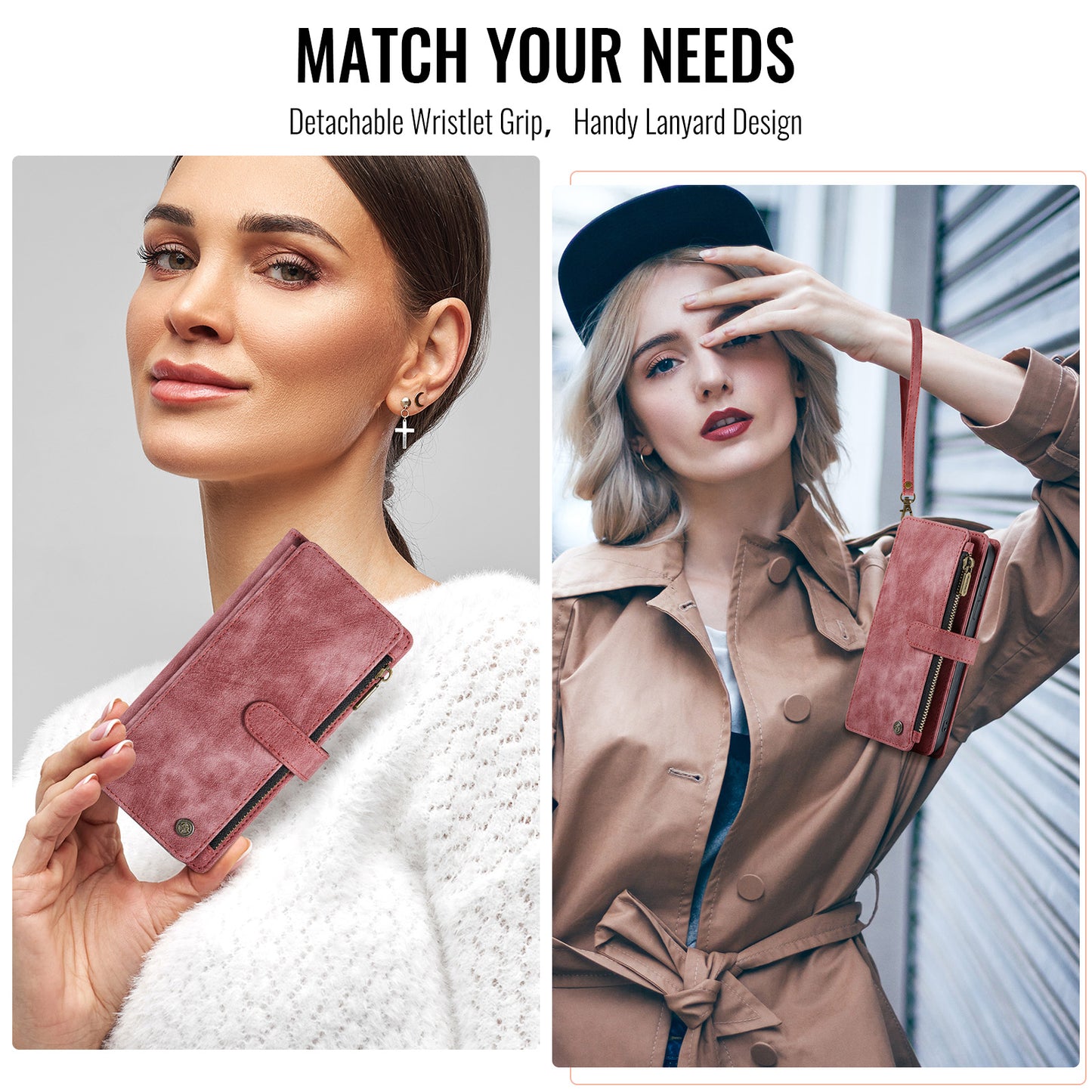 For-Samsung-Galaxy-A17-5G-/-A17-4G-Phone-Cases-with-Strap-CASEME-C30-Zipper-Multiple-Card-Holder-PU-Leather-Cover-Red