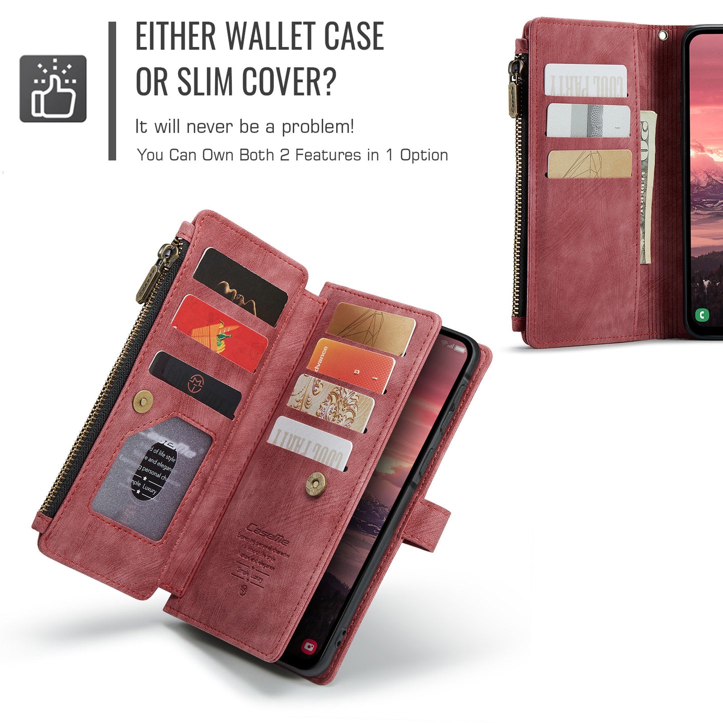 For-Samsung-Galaxy-A17-5G-/-A17-4G-Phone-Cases-with-Strap-CASEME-C30-Zipper-Multiple-Card-Holder-PU-Leather-Cover-Red