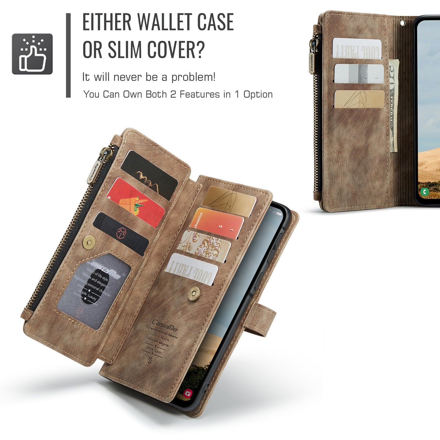 For-Samsung-Galaxy-A17-5G-/-A17-4G-Phone-Cases-with-Strap-CASEME-C30-Zipper-Multiple-Card-Holder-PU-Leather-Cover-Brown