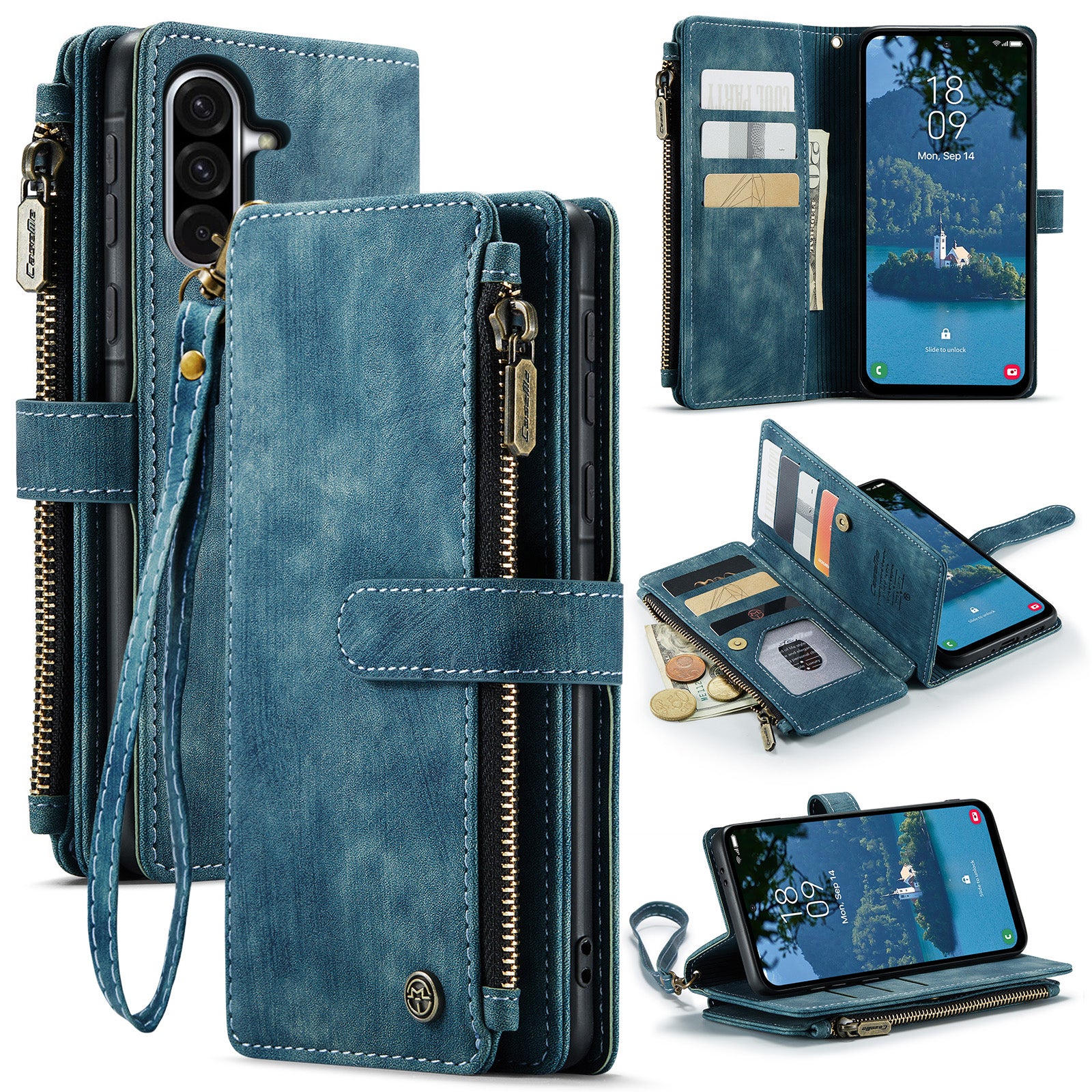 For-Samsung-Galaxy-A17-5G-/-A17-4G-Phone-Cases-with-Strap-CASEME-C30-Zipper-Multiple-Card-Holder-PU-Leather-Cover-Blue