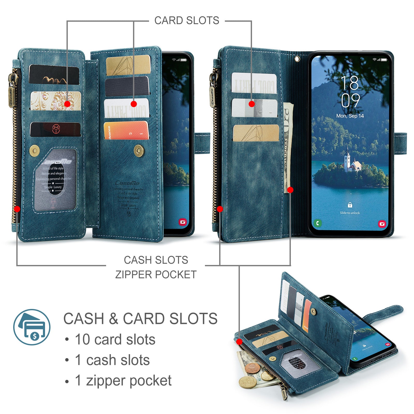 For-Samsung-Galaxy-A17-5G-/-A17-4G-Phone-Cases-with-Strap-CASEME-C30-Zipper-Multiple-Card-Holder-PU-Leather-Cover-Blue