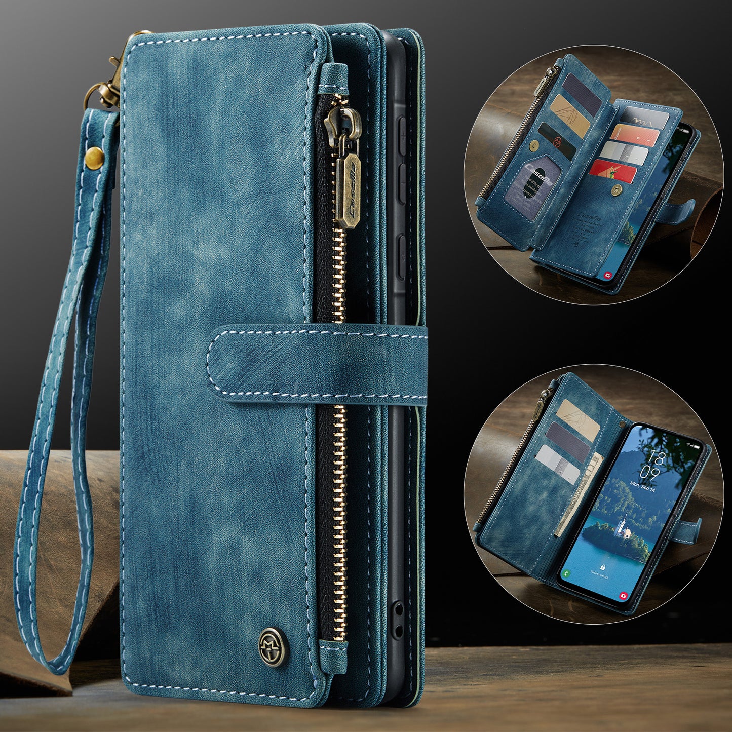 For-Samsung-Galaxy-A17-5G-/-A17-4G-Phone-Cases-with-Strap-CASEME-C30-Zipper-Multiple-Card-Holder-PU-Leather-Cover-Blue