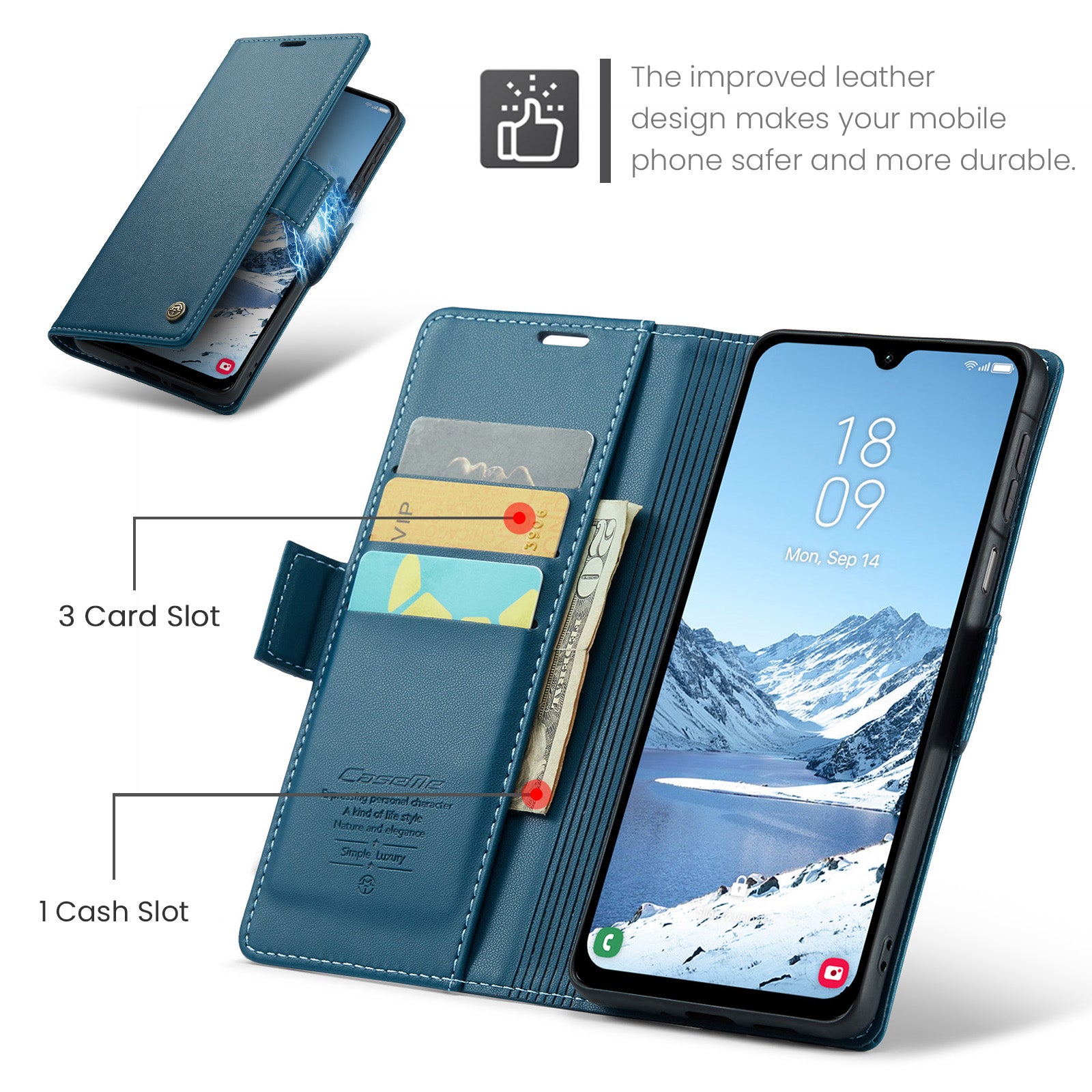 For-Samsung-Galaxy-A17-5G-/-A17-4G-Case-CASEME-023-Series-RFID-Blocking-Glossy-Stand-Phone-Cover-Blue