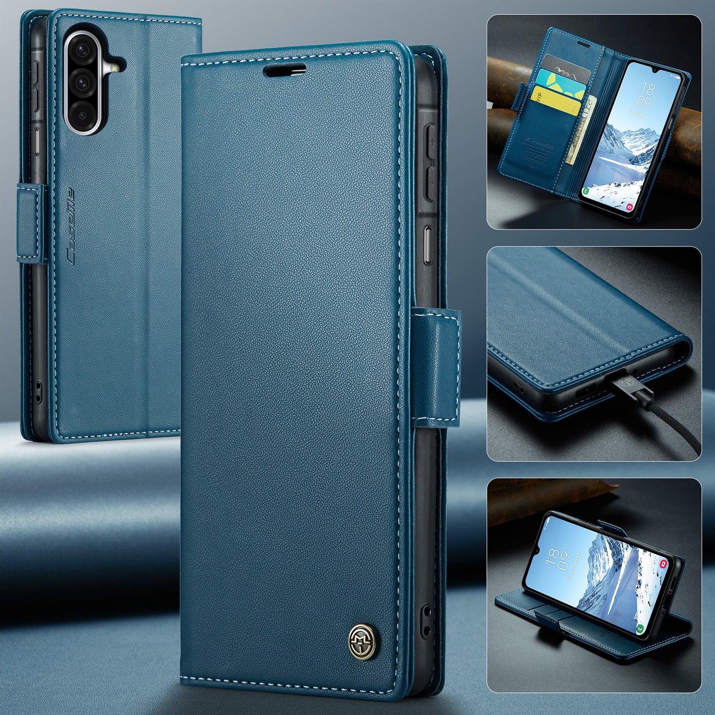 For-Samsung-Galaxy-A17-5G-/-A17-4G-Case-CASEME-023-Series-RFID-Blocking-Glossy-Stand-Phone-Cover-Blue