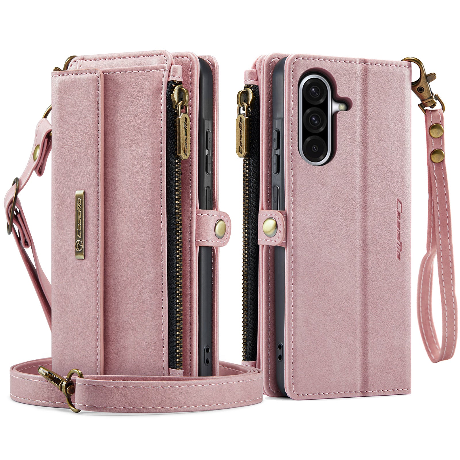 For-Samsung-Galaxy-A17-5G-/-A17-4G-Case-CASEME-C39-RFID-Blocking-Zipper-Wallet-Stand-Leather-Cover-with-Strap-Pink