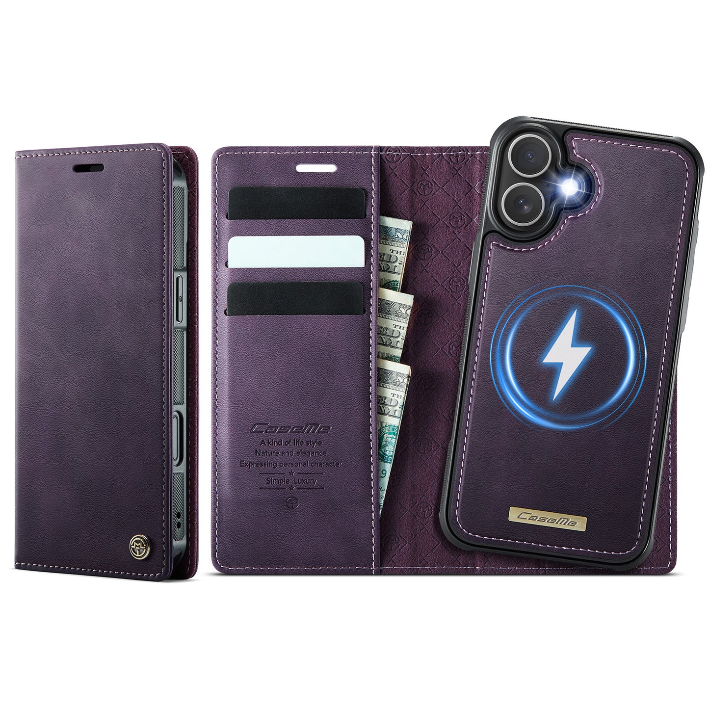 For-iPhone-17-Case-CASEME-C49-Compatible-with-MagSafe-RFID-Blocking-Detachable-Wallet-Leather-Phone-Cover-Purple