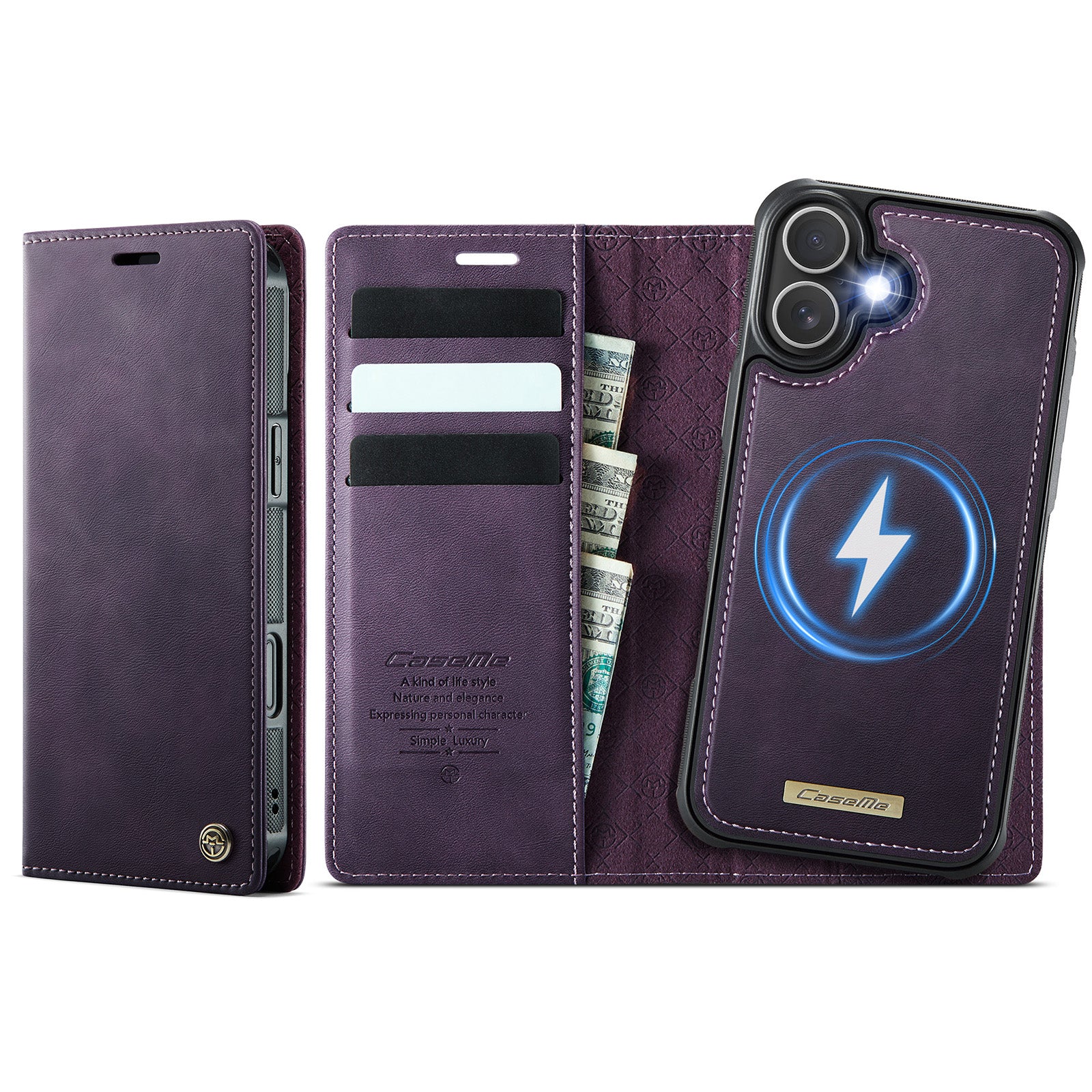 For-iPhone-17-Case-CASEME-C49-Compatible-with-MagSafe-RFID-Blocking-Detachable-Wallet-Leather-Phone-Cover-Purple