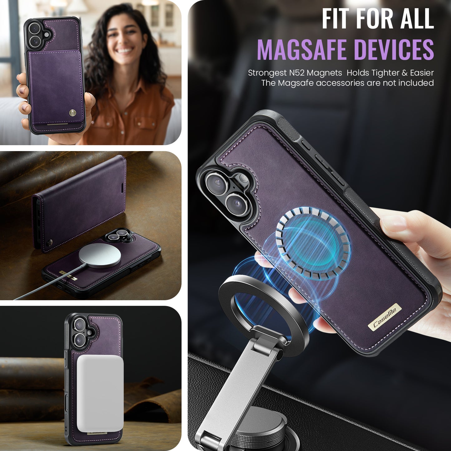 For-iPhone-17-Case-CASEME-C49-Compatible-with-MagSafe-RFID-Blocking-Detachable-Wallet-Leather-Phone-Cover-Purple