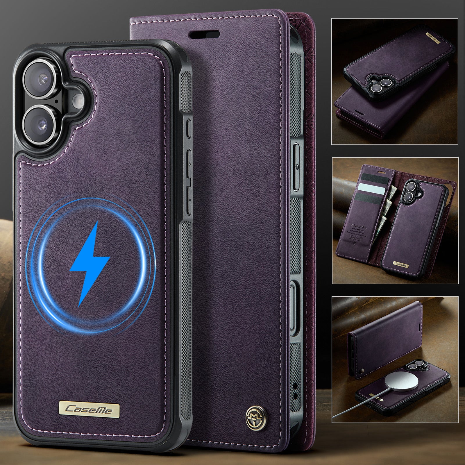 For-iPhone-17-Case-CASEME-C49-Compatible-with-MagSafe-RFID-Blocking-Detachable-Wallet-Leather-Phone-Cover-Purple