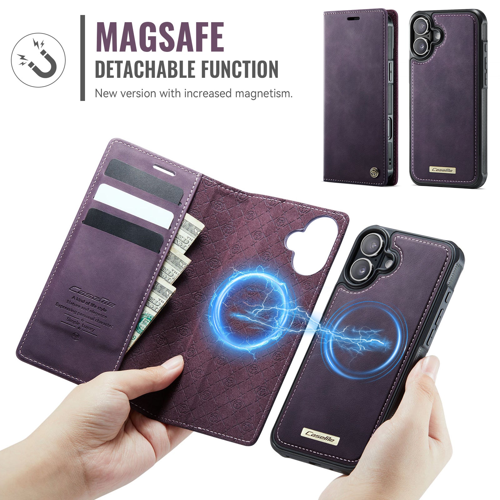 For-iPhone-17-Case-CASEME-C49-Compatible-with-MagSafe-RFID-Blocking-Detachable-Wallet-Leather-Phone-Cover-Purple