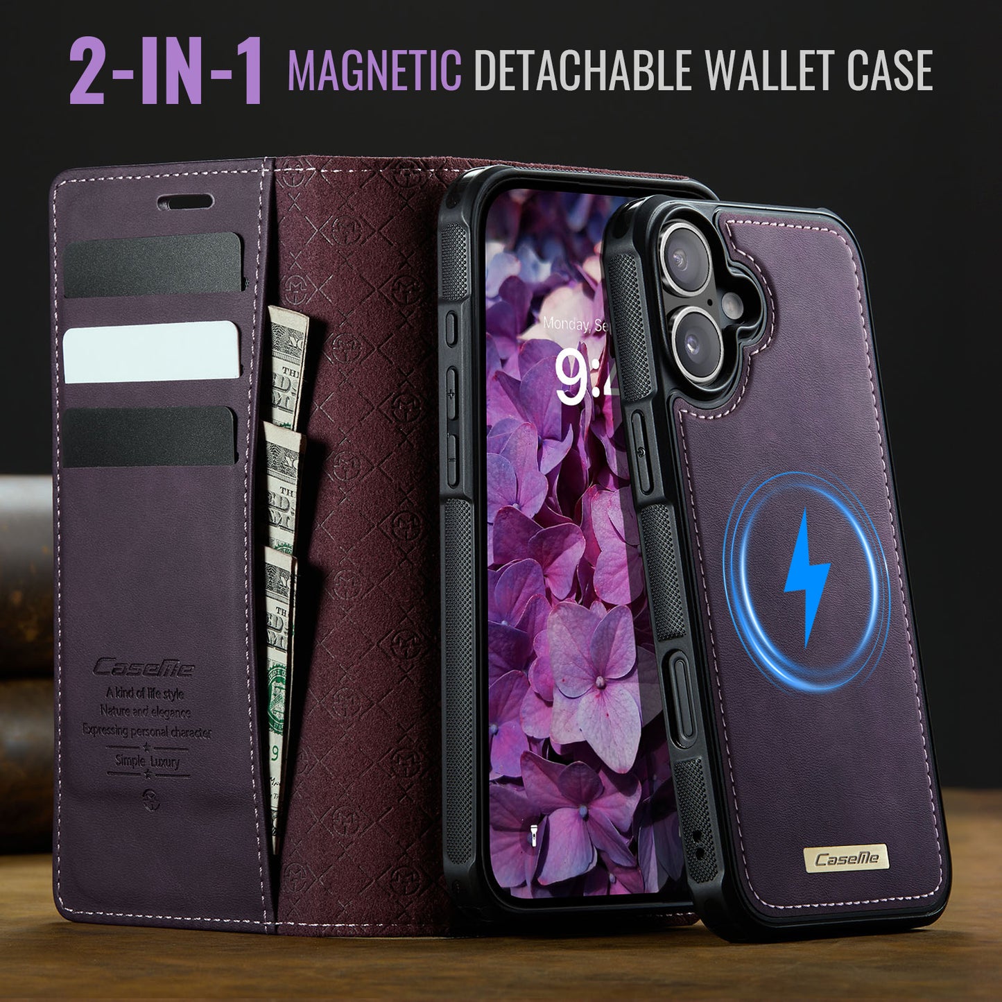 For-iPhone-17-Case-CASEME-C49-Compatible-with-MagSafe-RFID-Blocking-Detachable-Wallet-Leather-Phone-Cover-Purple