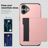 AMORUS-For-iPhone-17-Case-with-Sliding-Card-Holder-PC-TPU-Phone-Back-Cover-Pink