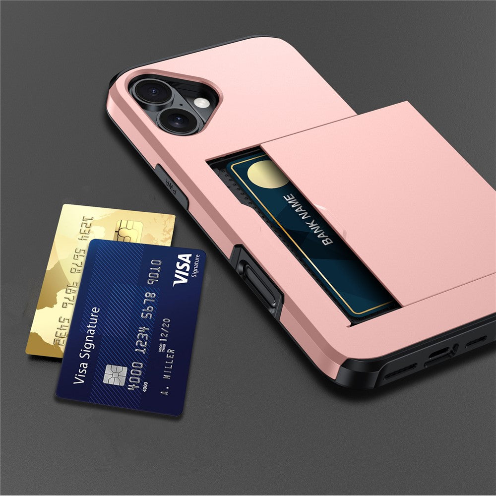 AMORUS-For-iPhone-17-Case-with-Sliding-Card-Holder-PC-TPU-Phone-Back-Cover-Pink