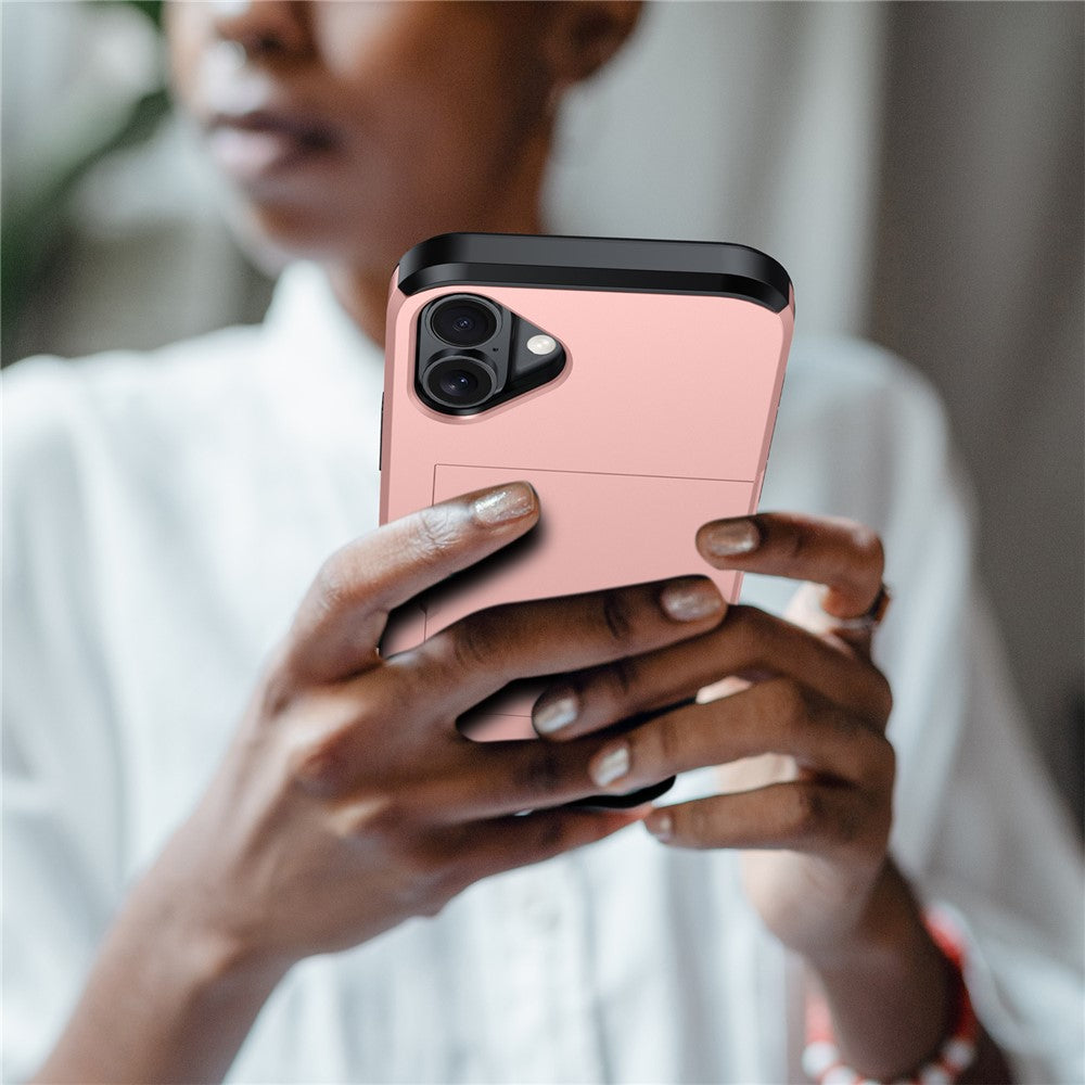 AMORUS-For-iPhone-17-Case-with-Sliding-Card-Holder-PC-TPU-Phone-Back-Cover-Pink