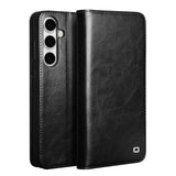 QIALINO-For-Samsung-Galaxy-S25-FE-Case-Wallet-Stand-Genuine-Cow-Leather-Phone-Cover-Black