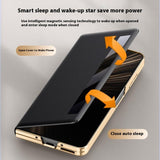 For-Honor-Magic-V5-5G-Case-Smart-View-Window-Leather-Phone-Cover-with-Metal-Lens-Kickstand-Gold