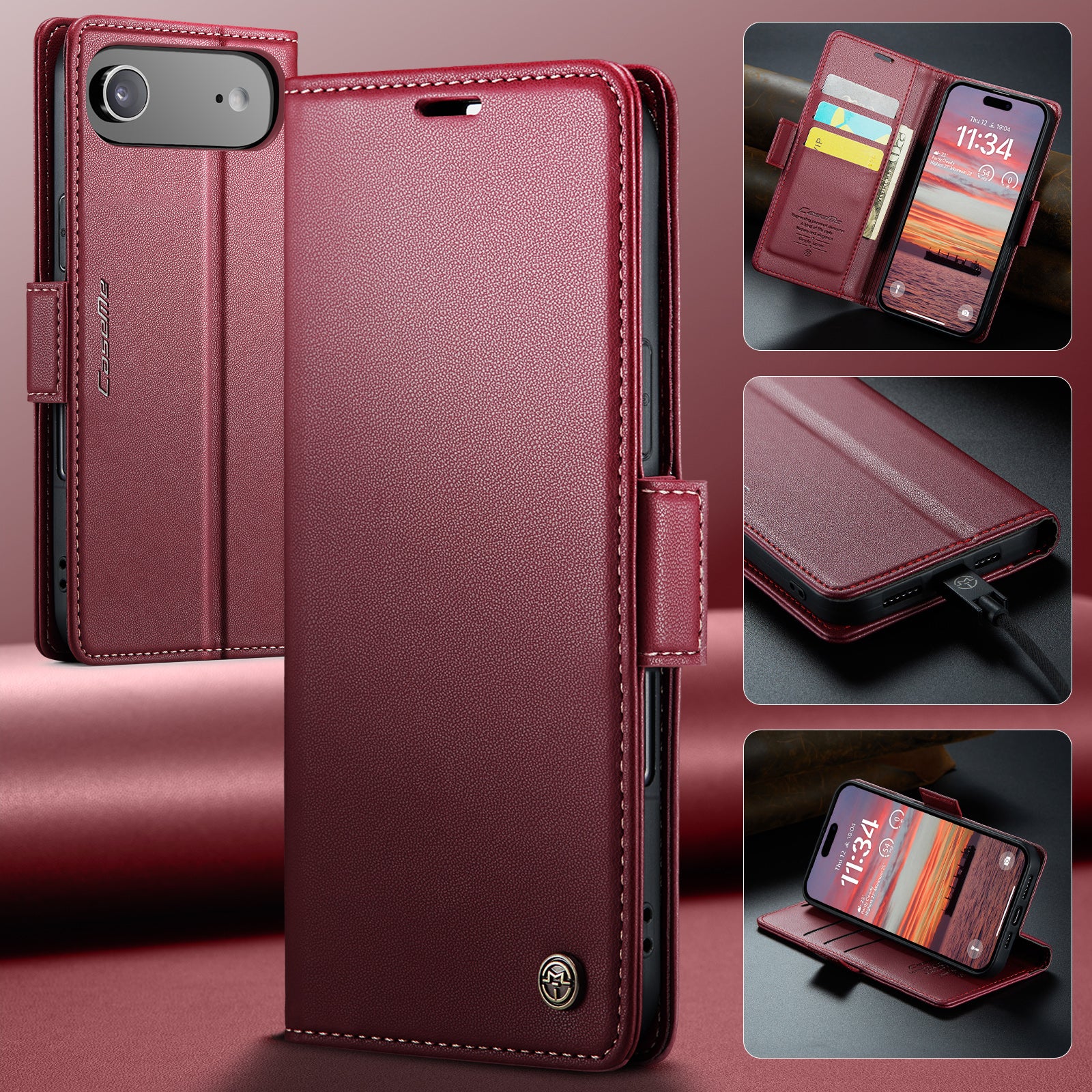 For-iPhone-Air-Case-CASEME-023-Series-RFID-Blocking-Glossy-Stand-Phone-Cover-Red