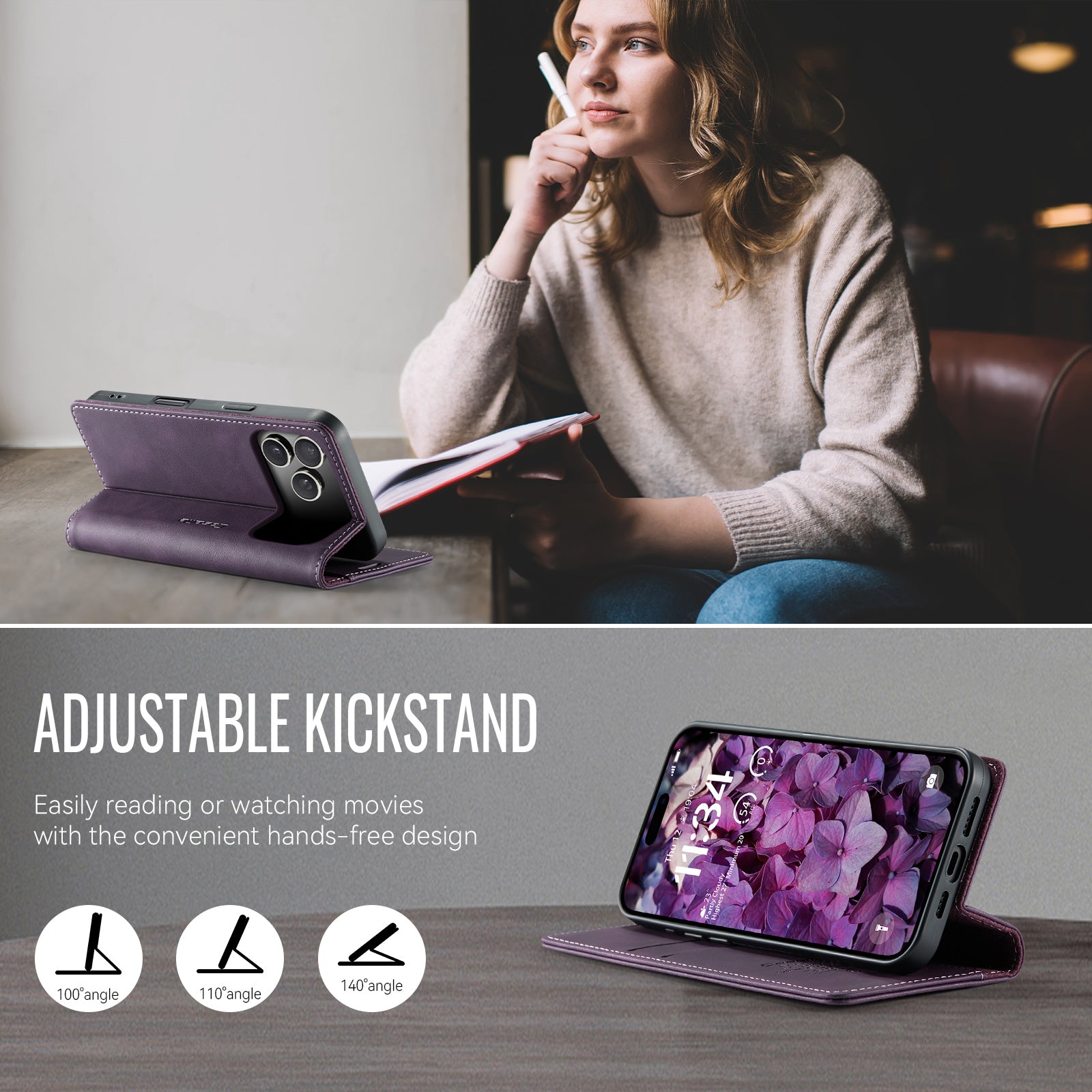 For-iPhone-17-Pro-Case-CASEME-033-Series-RFID-Blocking-Wallet-Stand-Calf-Texture-Leather-Phone-Cover-Purple
