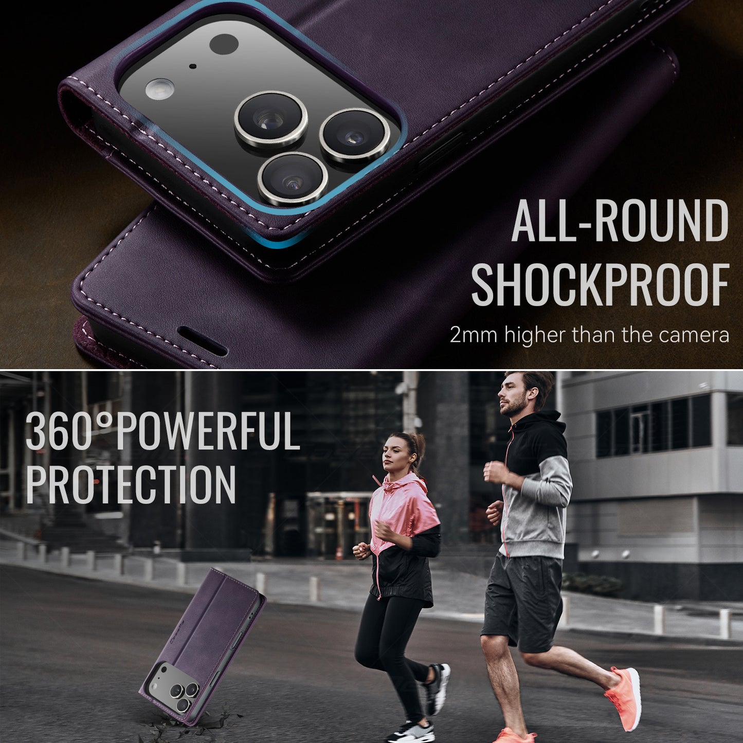 For-iPhone-17-Pro-Case-CASEME-033-Series-RFID-Blocking-Wallet-Stand-Calf-Texture-Leather-Phone-Cover-Purple