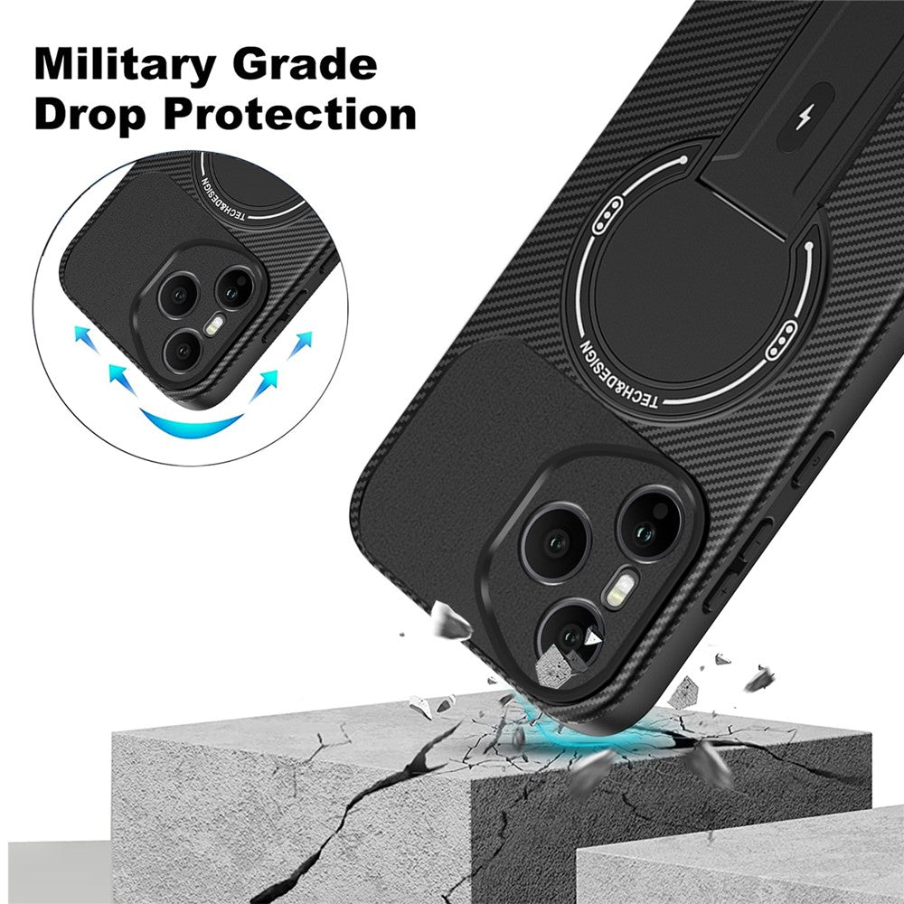 For-Honor-400-Pro-5G-(Global)-Case-with-Kickstand-Carbon-Fiber-Texture-PC-+-TPU-Phone-Cover-Black