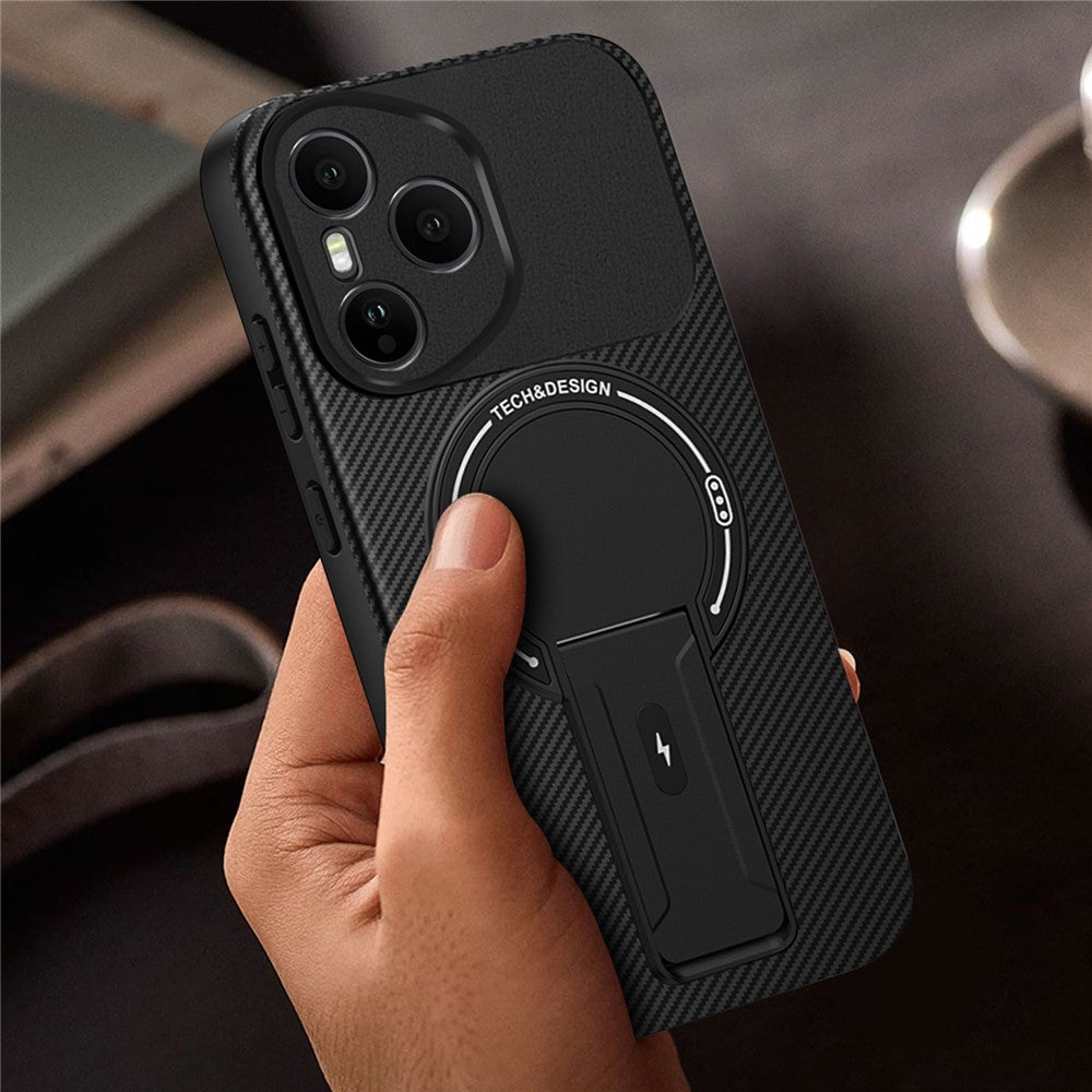 For-Honor-400-Pro-5G-(Global)-Case-with-Kickstand-Carbon-Fiber-Texture-PC-+-TPU-Phone-Cover-Black