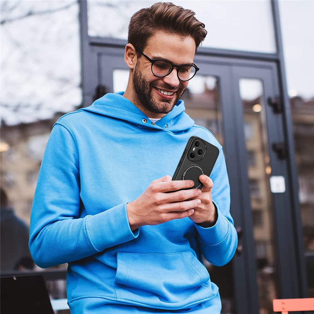 For-Honor-400-Pro-5G-(Global)-Case-with-Kickstand-Carbon-Fiber-Texture-PC-+-TPU-Phone-Cover-Black